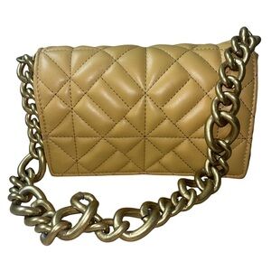 ZARA Quilted Faux Leather Shoulder Bag with Chunky Gold Chain | Mustard Yellow